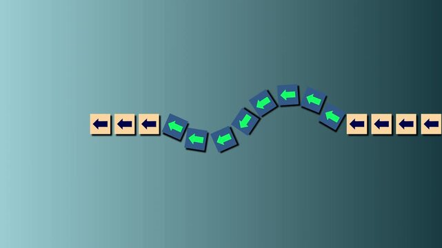 Flexibility and adaptation concept. Arrows on cubes following a flexible path. Reaction to events and dangers. Movement Direction Change Concept Animation Background