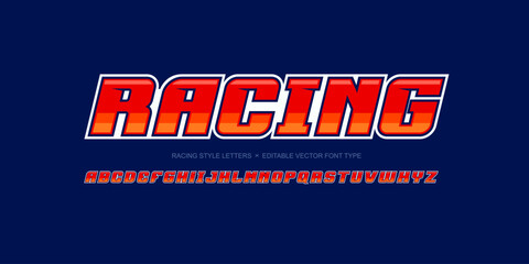 Sport style font type of Red Bold letetrs set, dynamic typography for racing car livery decal design, sport branding and identity - editable vector template © VRTX