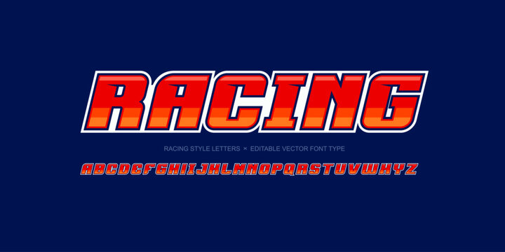 Sport style font type of Red Bold letetrs set, dynamic typography for racing car livery decal design, sport branding and identity - editable vector template