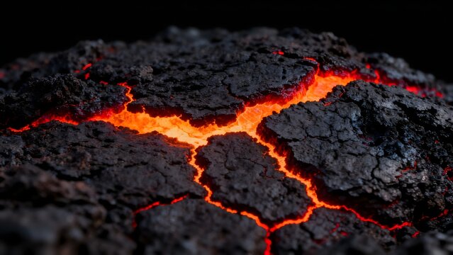 Cooling lava flow on volcanic surface