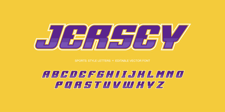"Jersey" - sports style font type of purple letetrs set, dynamic typography for racing sport and apparel print design - editable vector template