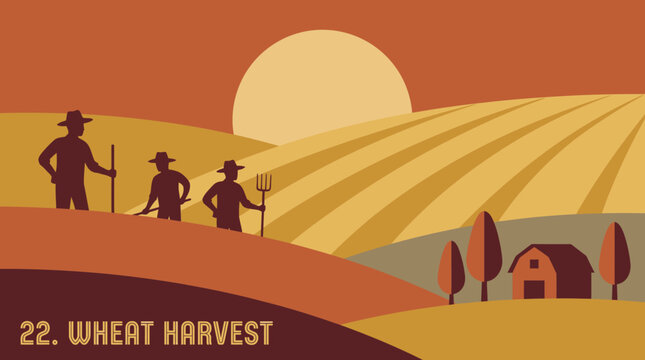 Farmers working in a wheat field.