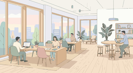 Fototapeta premium People work and study in a modern office interior