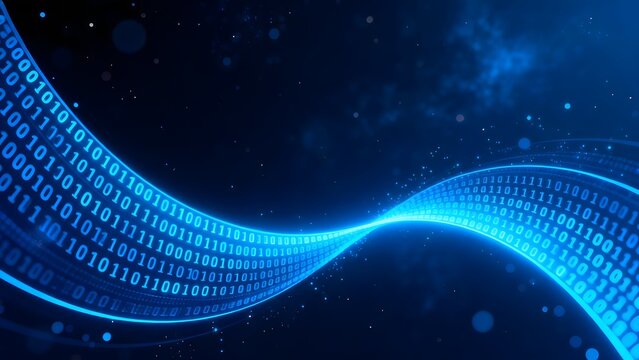 Binary code wave in digital space