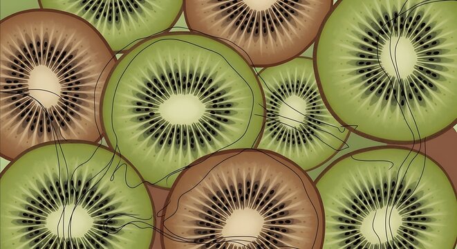 abstract fruit composition with overlapping kiwi slices