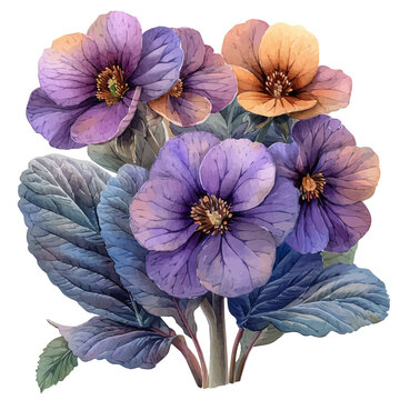Polyanthus Flower, charming watercolor clipart, isolated on a white background.