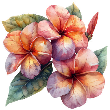 watercolor of Plumeria Rubra vector painting, isolated on a white background.