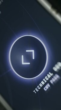 Technical SEO module, glowing circular icon featuring code brackets