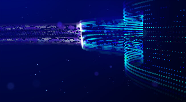 Futuristic digital transformation concept with dynamic neon lines and information flow. Modern technology backdrop for automation, cloud computing AI solutions enterprise modernization and innovation.