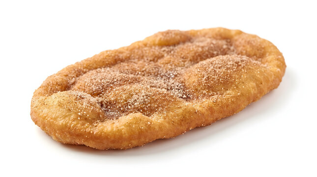 Traditional Canadian BeaverTail fried dough pastry topped with sweet cinnamon and sugar, isolated on white background