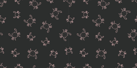 Lobsters and crabs doodle style seamless pattern. Vector illustration of river and marine life. Background delicacies seafood. © Elenglush