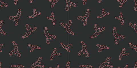 Lobsters and crabs doodle style seamless pattern. Vector illustration of river and marine life. Background delicacies seafood. © Elenglush