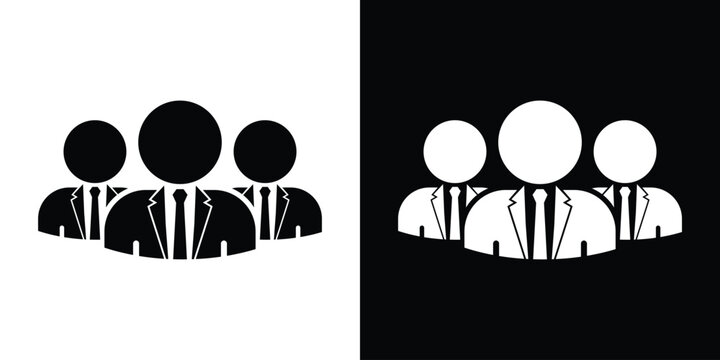 Group of three businessmen avatars in suits, ideal for representing a professional corporate team, human resources, leadership, and community networking graphics.