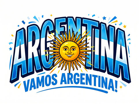 Argentina vamos argentina typography with sun of may isolated on white background world cup 2026