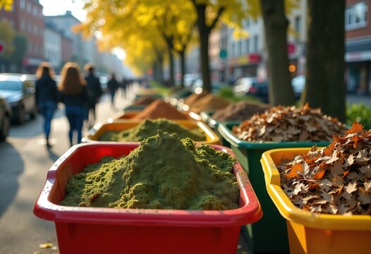Vibrant Composting Station for Organic Waste Diversion Bins in Urban Community