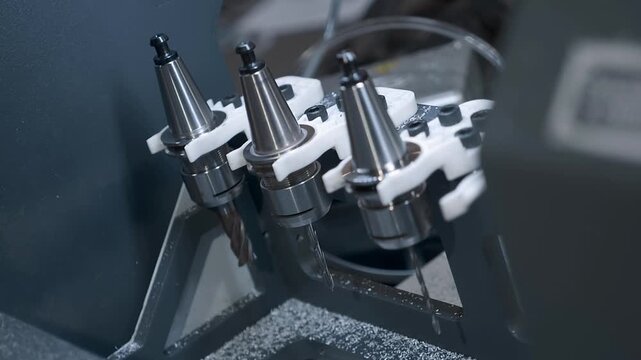 A cutters in its own collet chuck in working milling machines at the exhibition. Closeup