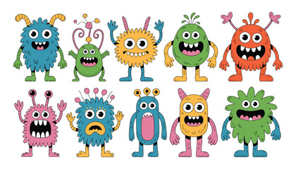 Colorful cartoon monsters collection playful character designs for kids © MonoMark Icons