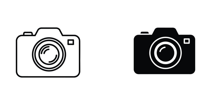 Black and white camera icons in contrasting styles