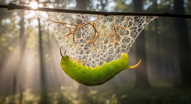 caterpillar suspended by fungal tendrils