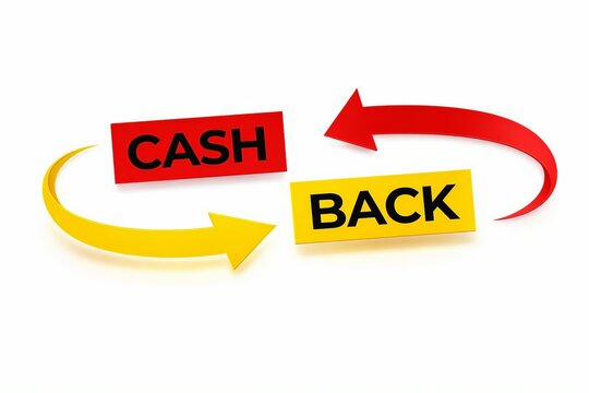 Cash back circular arrows concept illustration with red and yellow signs