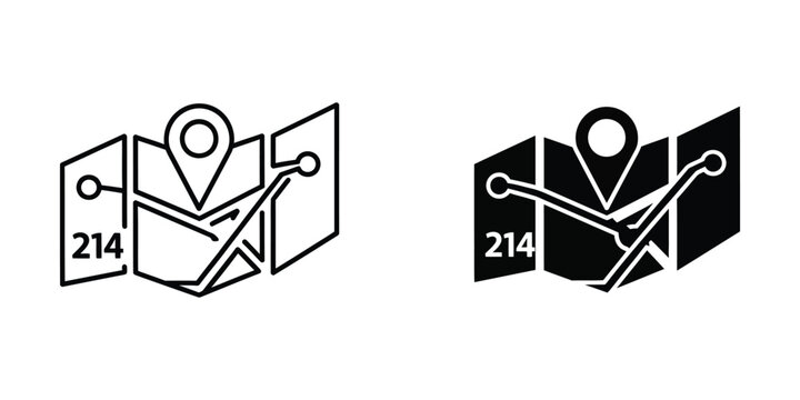 Map with location pin and ski trail icon set
