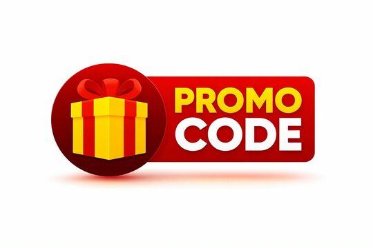 Promotional code badge with discount icon and text