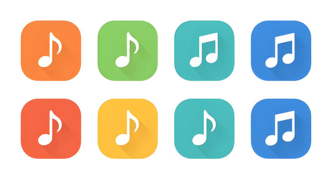 musical, icon, note, colorful, rounded, square, melody, sound, audio, music, media, app, interface, vector, illustration, playlist, rhythm