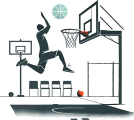 Basketball player dunking on outdoor court jump hoop © saiful
