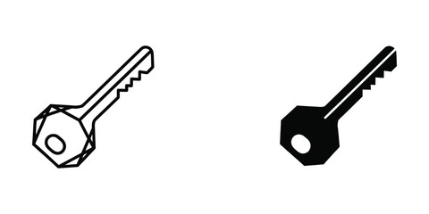 Naklejka premium Simple black and white outline key icon with zigzag bow