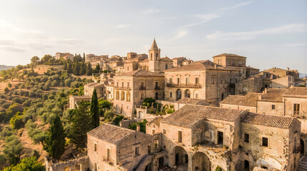 Obraz premium Aerial view of the historic town of craco in basilicata, italy