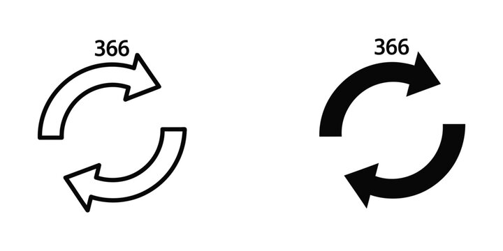 Black and white circular arrows showing 366 degrees rotation