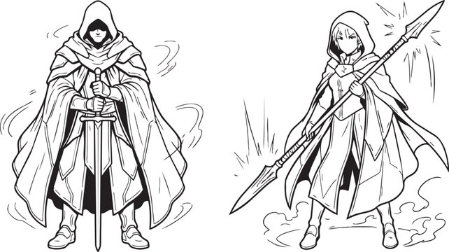 Anime Dark Cloak Warrior Vector Silhouette