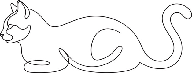 Minimal One Line Cat Profile Vector Illustration © Rini429