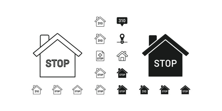 Stop sign house icons with number 310 symbols collection