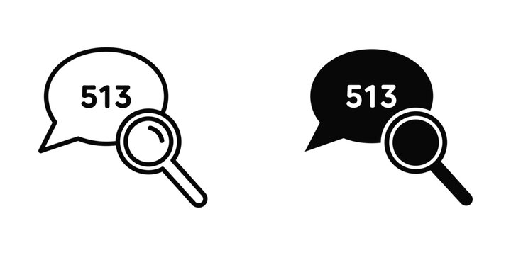 Speech bubble with number 513 and magnifying glass icon