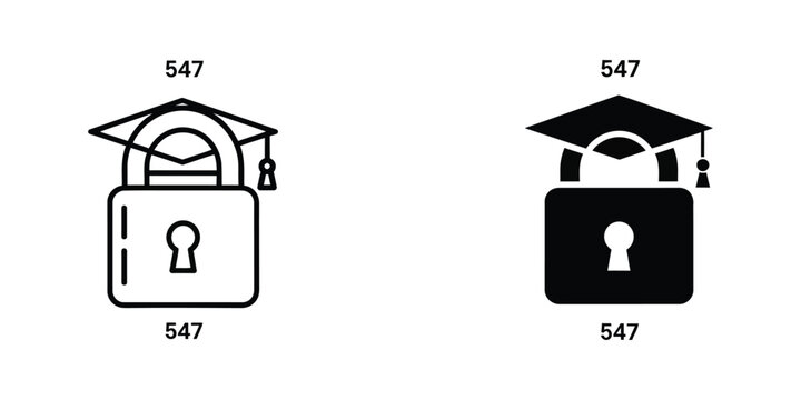 Graduation cap lock icon with keyhole and info symbol