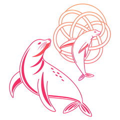 Pink seal and dolphin illustration with pink bubble © Arif