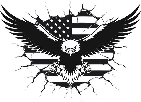 United States Shape Eagle American Flag Graphic. a fierce bald eagle with wings fully spread wide,
Vector illustration eps10