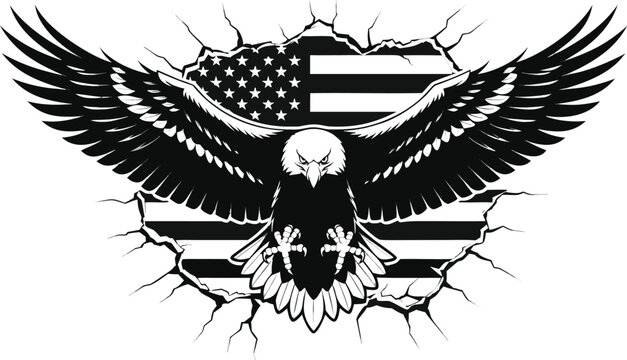 United States Shape Eagle American Flag Graphic. a fierce bald eagle with wings fully spread wide,
Vector illustration eps10