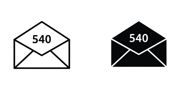 Minimalist envelope icon with number 540 in white and black color versions