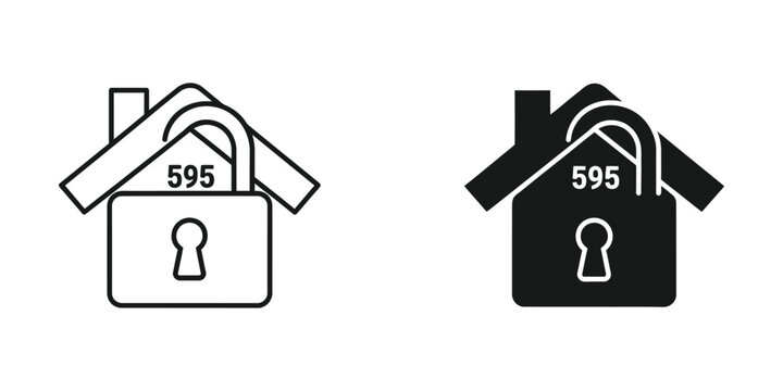 Locked house icon with keyhole and number 595