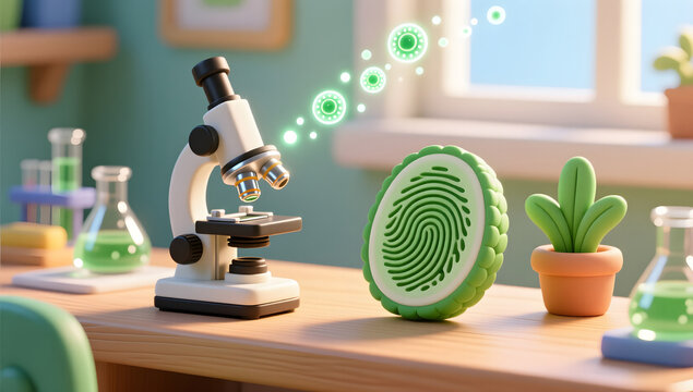 Commercial illustration of microscope observation for summer campus study tour