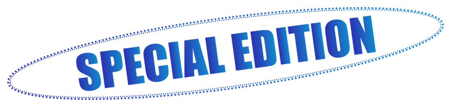 Special edition text with blue color and dotted border isolated on transparent background