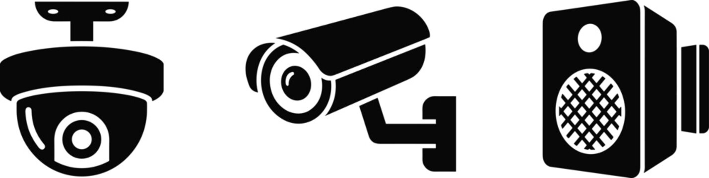 Security Surveillance Camera Icon Set for Home Safety, Business Monitoring, and Smart Protection System Designs