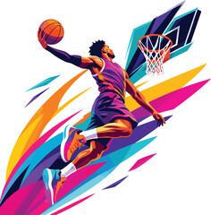 Basketball player dunking with colorful abstract background © Nargis