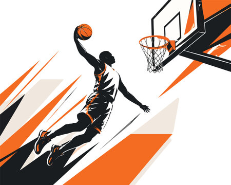 Basketball player dunking on white background slam dunk