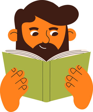 Man reading book cartoon doodle. Colorful flat vector cartoon illustration series for book fair, library and bookshop poster, banner and logo designs.