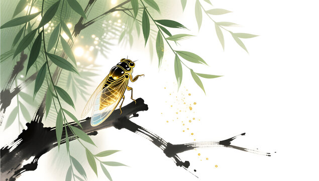 Early Summer Cicadas: Elegant Oriental Ink Art Aesthetics