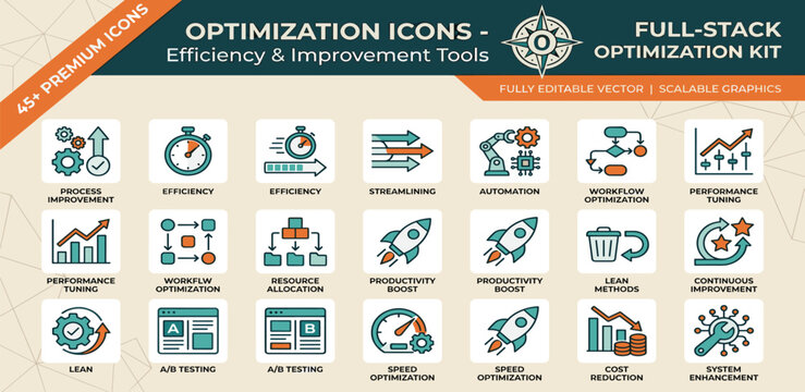Optimization Icons Efficiency & Improvement Tools for Business Process Enhancement