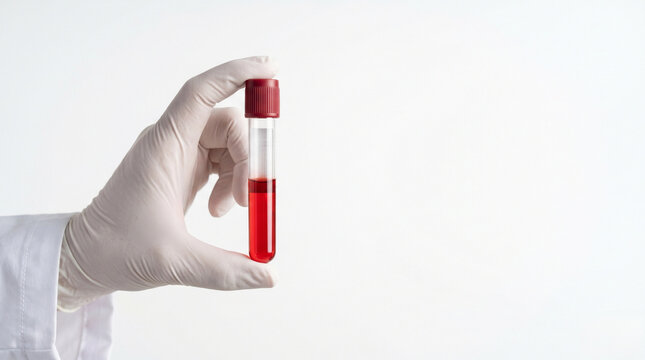 bright red blood sample in transparent test tube for fresh blood testing health screening and medical checkup concept